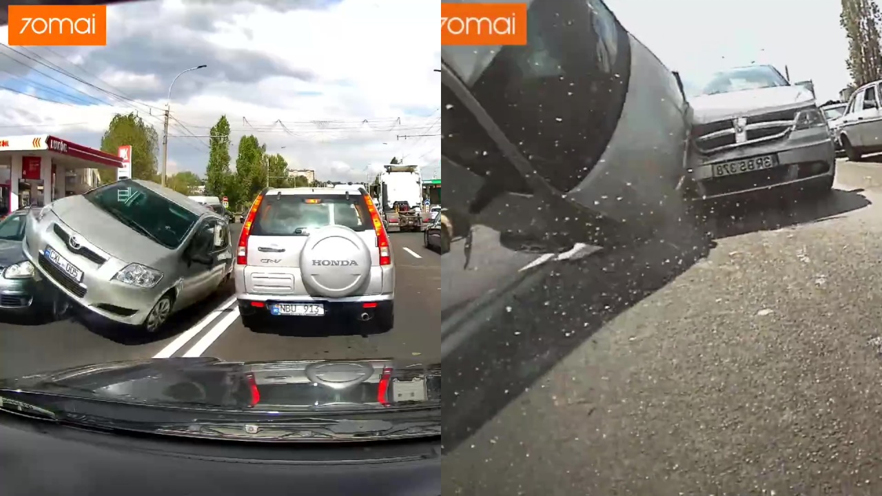 video Momentul unui accident în lanţ pe strada Mihai Viteazul Vezi