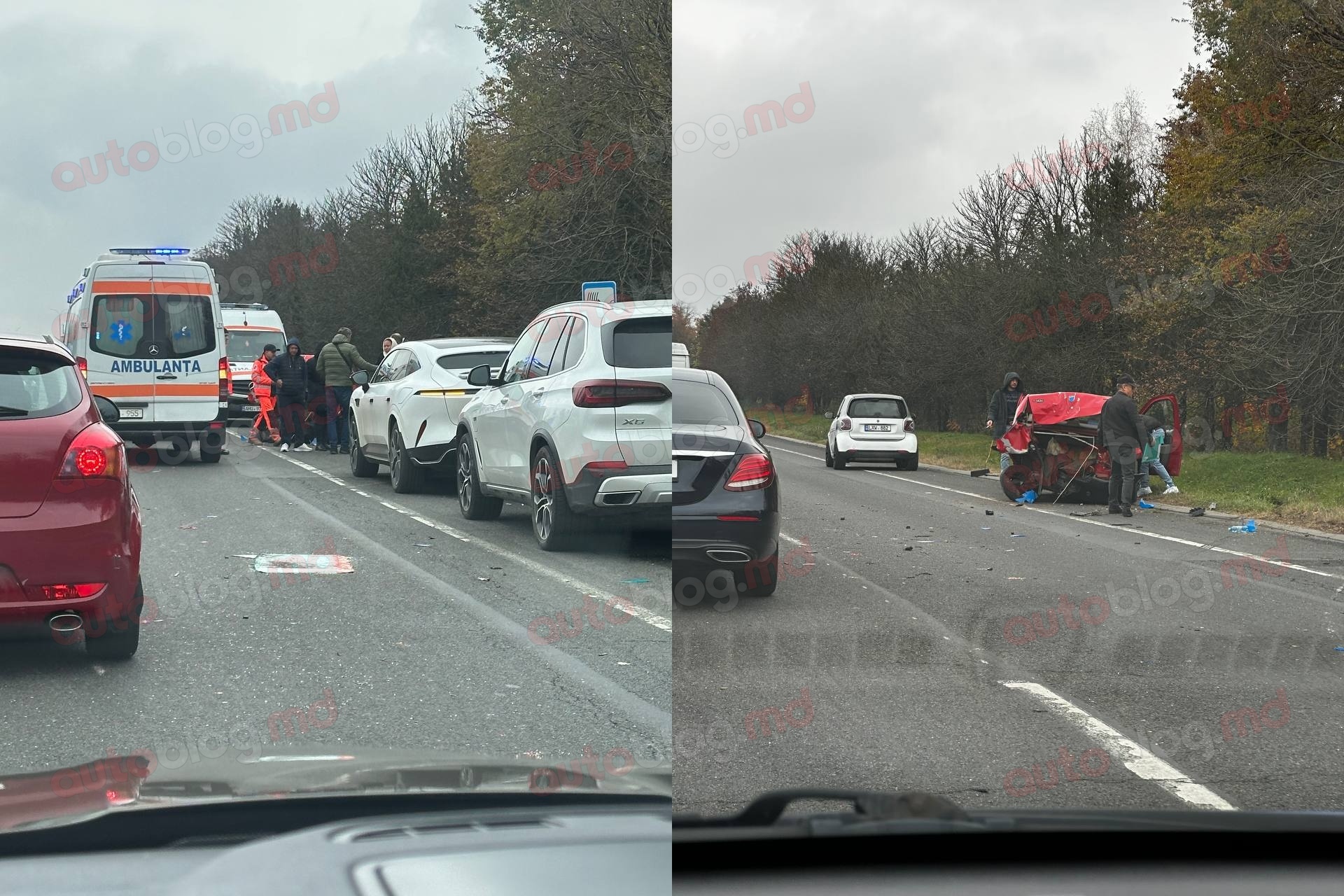 Accident lângă Stăuceni. O Tesla a intrat puternic în spatele unui Logan folosit pentru instruire auto