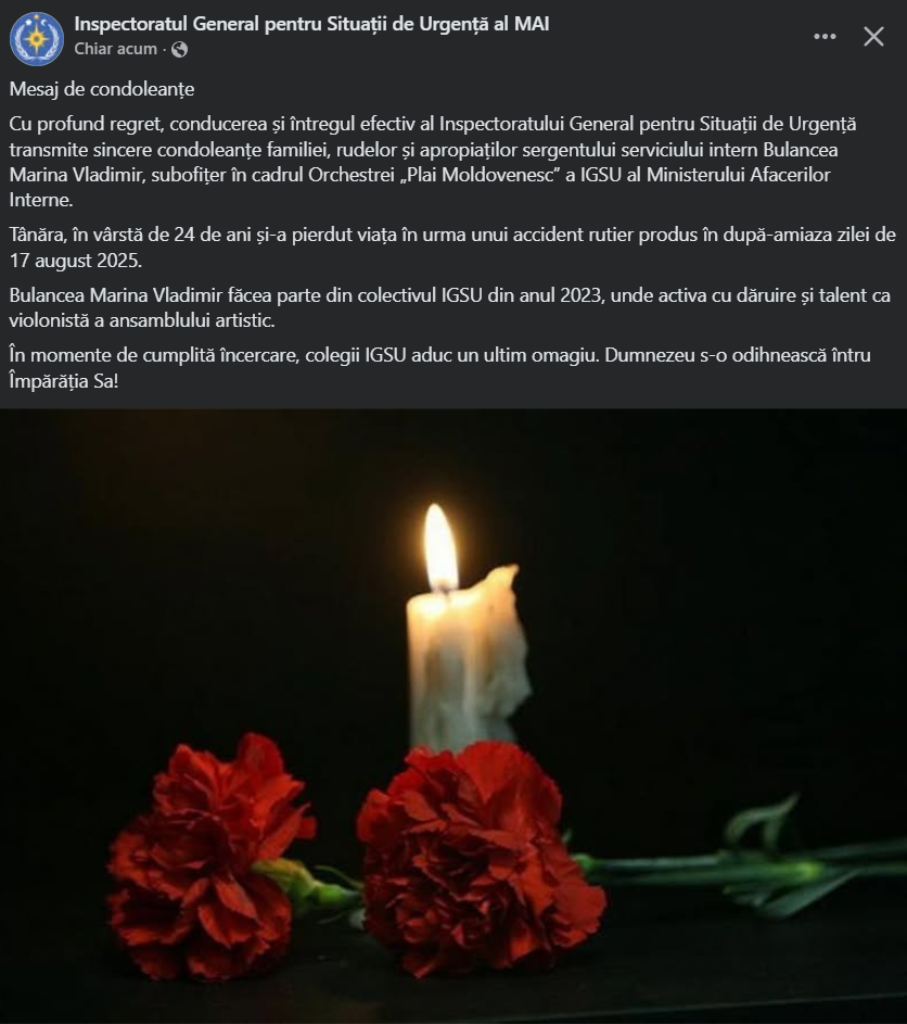 Un nou accident tragic pe drumurile din Moldova. O manevră neregulamentară a fost fatală pentru o tânără șoferiță